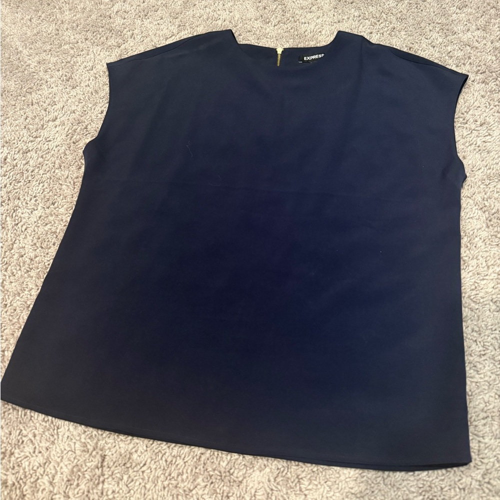 Express Navy Sleeveless Boxy Shell Blouse, Size XS